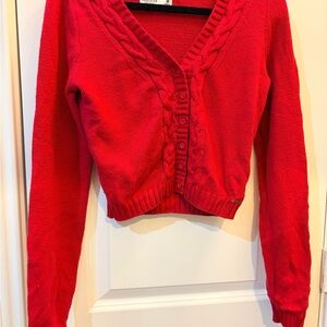 Hollister Vibrant Red Cardigan Sweater Cropped Size Medium